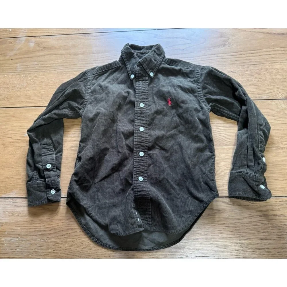 Ralph Lauren Boys Brown Corduroy Button Down Shirt Long Sleeve Cotton Size 4T